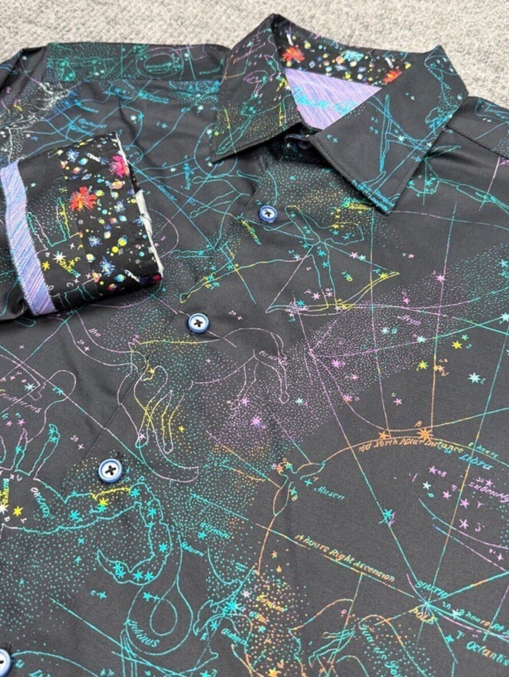 Robert Graham Cosmic Constellation Celestial Zodiac AOP Button Up Shirt Mens XL